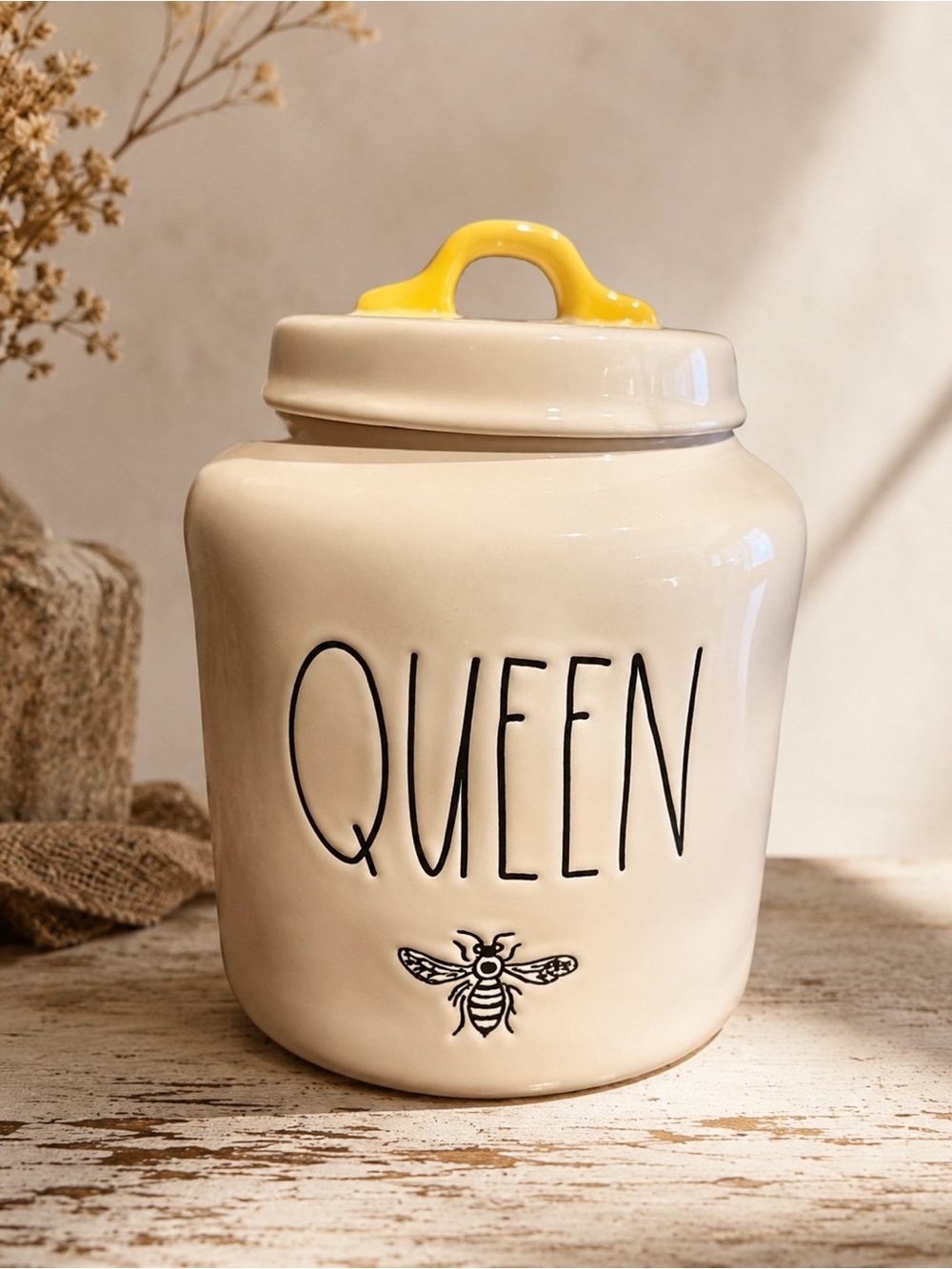 Rae‎ Dunn Canister “Queen” Bee LL Large Chubby Home Decor Storage Container